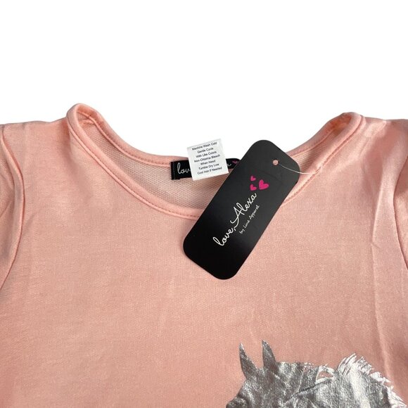 Love Alexa Girls Top Size M Unicorn Print Top Pink Ruffled Tie Sleeves Rayon Ble - Picture 5 of 8